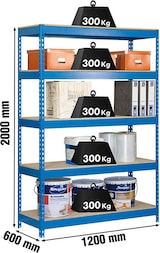 thumbnail of SimonRack Estantería Industrial, 2000x1200x600 mm, 300 kg de Punto Flexión, 5 Estantes Madera, Estantería Garaje, Azul/Madera - Bricoforte
