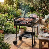 thumbnail of Barbecue A Carbone Con Griglia Regolabile In Altezza Struttura In Acciaio Termoresistente Ripiano Portaoggetti E Ruote Esterno 87 x 52 x 90 Cm Nero