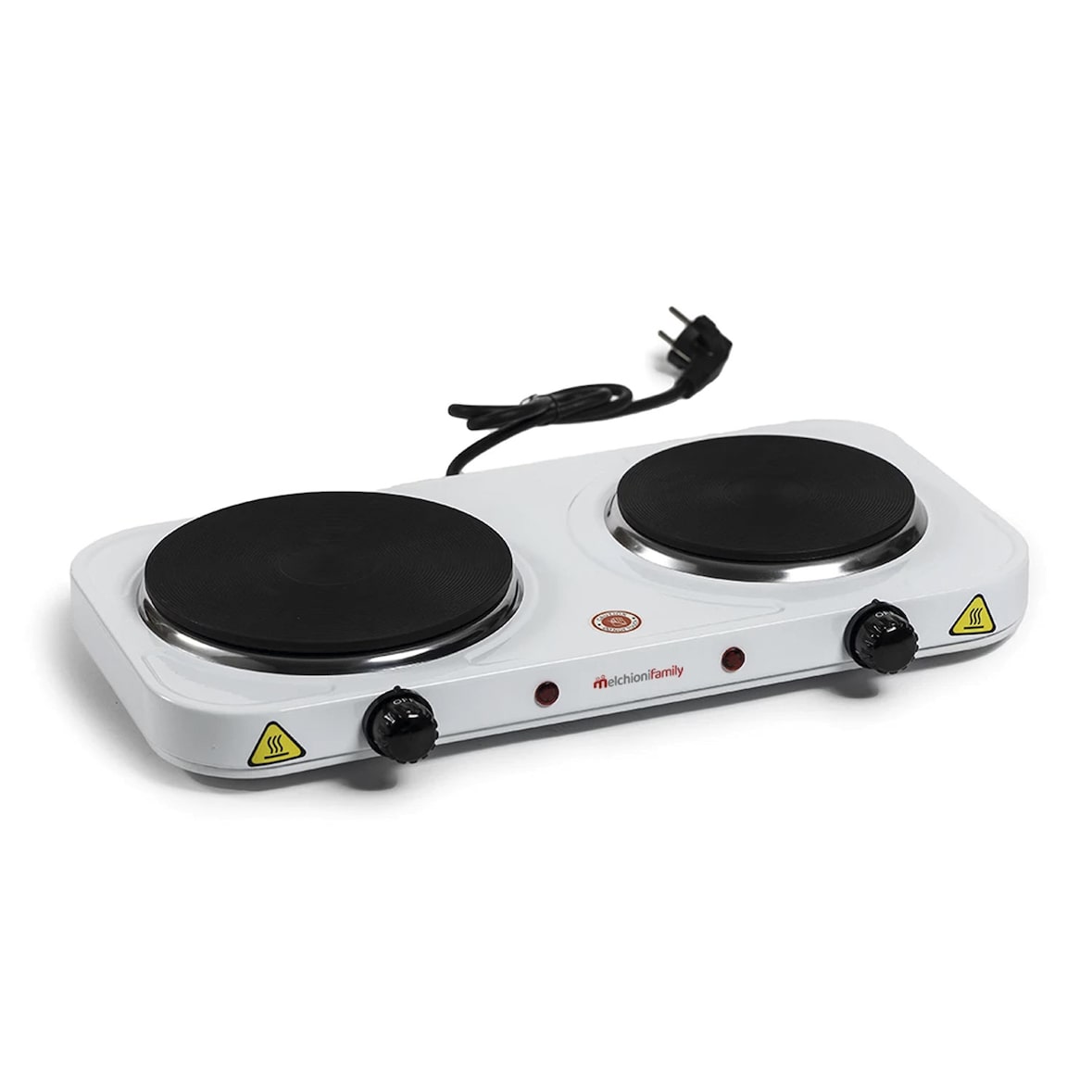 MELCHIONI FAMILY Cocina Eléctrica COOK 2, 1500W, 2 Placas de Hierro Fundido, Termostatos Regulables, Blanca, 118360115