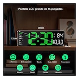 thumbnail of Relógio de parede ou de mesa digital, visor LED de 15 polegadas com comando, indica temperatura e humidade