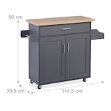 thumbnail of Relaxdays Küchenwagen, Arbeitsplatte, Schublade, 2 Fächer, Gewürz- & Handtuchhalter, HBT: 90x114,5x39,5 cm, grau/natur