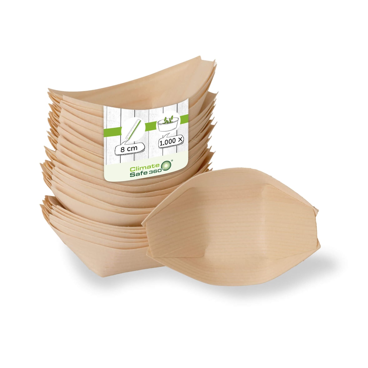 greenbox - Barquito de madera para tapas, 80 mm, 1000 ud.