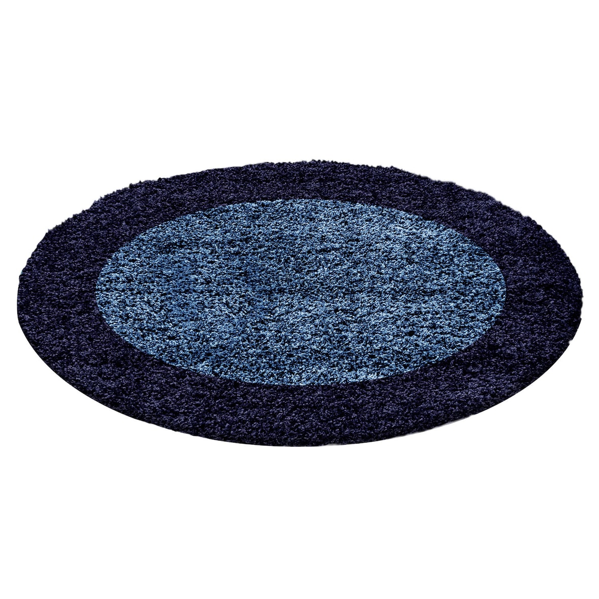 Teppich Schlafzimmer Hochflor Bordüre Samtweich Waschbar Strapazierfähig Wohnzimmer Rund Marineblau 200x200 cm – RHEIN von Kadima Design