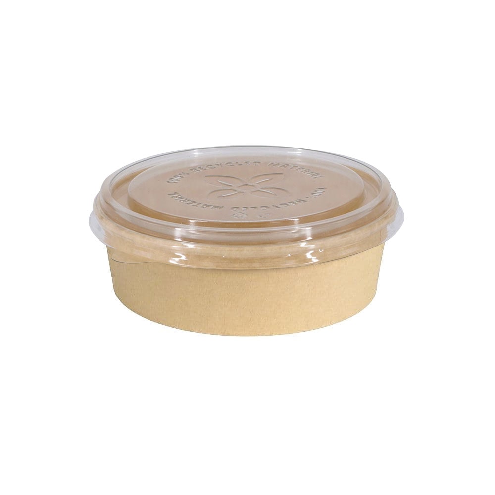 BIOZOYG 50 Stück Einwegschalen 700ml Pappschalen Kraftkarton Salatschalen runde Bowlschalen, mit transparentem Deckel, To-Go-Schalen, kompostierbar