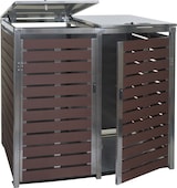 thumbnail of XL 2er/4er Mülltonnenverkleidung HWC-K14, Mülltonnenbox, 117x144x102cm WPC Edelstahl 88kg ~ Walnuss-Holzoptik