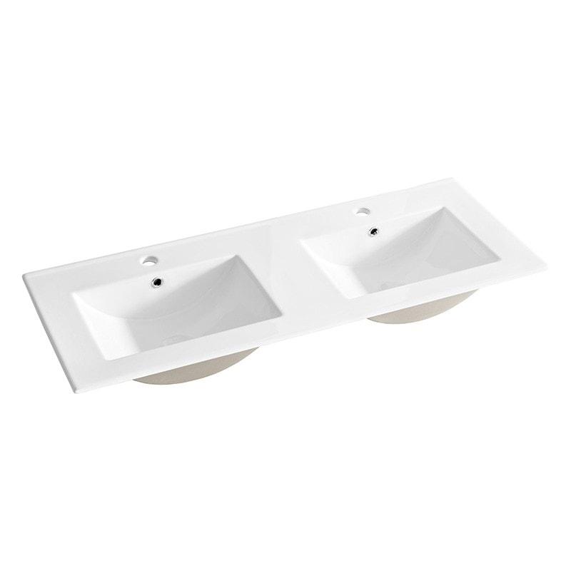 Double vasque 120cm LAVA encastrable céramique blanche