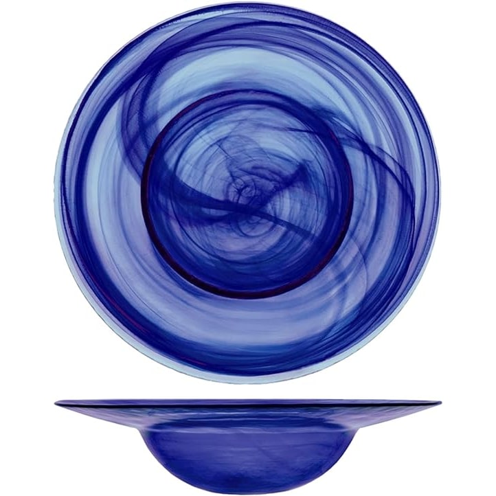 H&H Set 4 Piatti Pasta Alabastro Vetro, Blu Cobalto, Cm 29