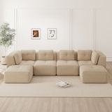 thumbnail of Merax 4-Sitzer Modulares Sofa mit 2x Hocker, Cloud Sofa Cord rahmenlos, Lounge Sofa bodennah, mit breiten Armlehnen, Beige
