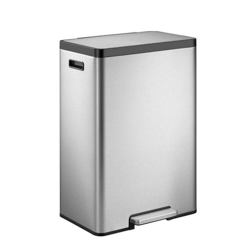 PROREGAL Rechteckiger Treteimer aus gebürstetem Edelstahl mit Soft-Close-Deckel & handlichen Kunststoffgriffen | 30 Liter, 64x29,5x36,5cm | Silber
