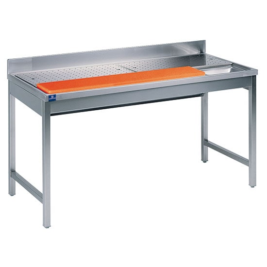 Table Inox de Découpe pour Viande Planche à Découper et Trou Vide Déchets - Virtus - l140- L- P70- h85-