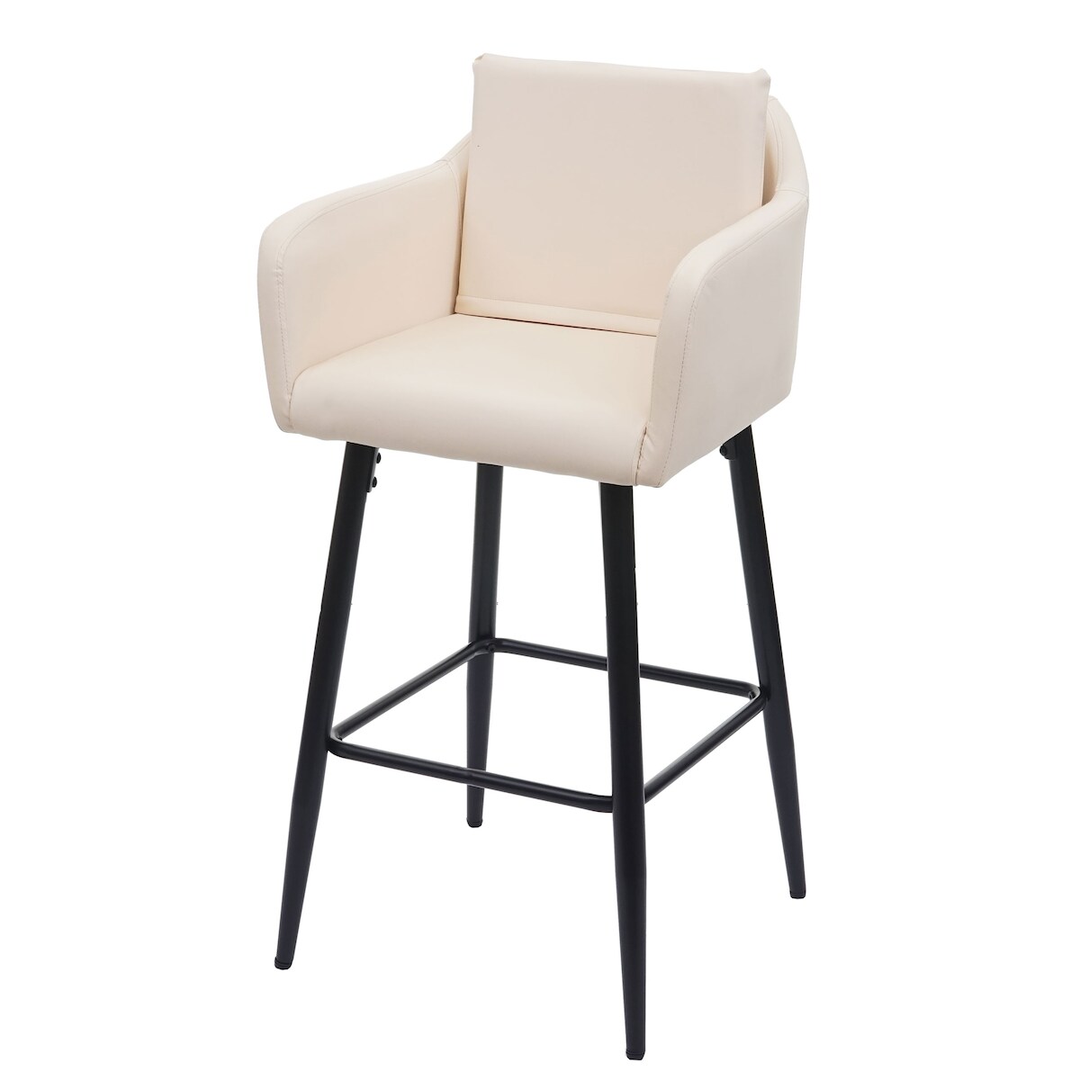 Proregal Barhocker mit Lehne | Sitzhöhe 74cm | Fußablage Metall | Kunstleder Creme-Beige | Barstuhl Tresenhocker