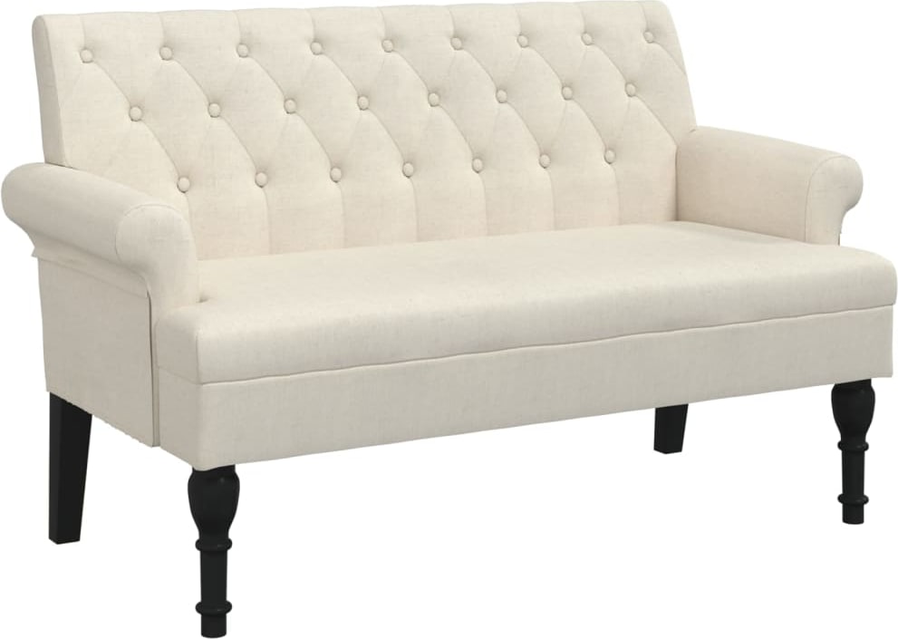 Décoshop26 - Bank mit gesteppter Rückenlehne und Armlehnen 120 x 62 x 75,5 cm in cremefarbenem Stoff DEC024637