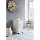 thumbnail of Rollcontainer Weiß 33 x 63 x 38 cm Holz Schubladenschrank Schreibtisch, Büro Schrank mit 5 Schubladen, Container Rollschrank klein Standcontainer