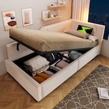 thumbnail of Komfortables Sofa-Bett Samtstoff mit Stauraum Hydraulik Lattenrost Leselampe USB-C Modernes Tagesbett Wohnzimmer 90x190 cm Beige