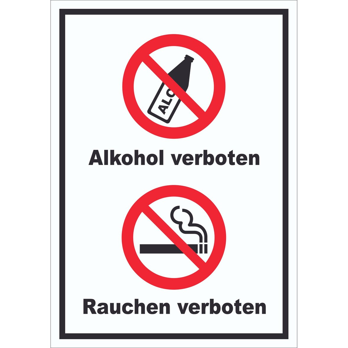 Schild Alkohol Rauchen verboten hochkant A0 (841x1189mm)
