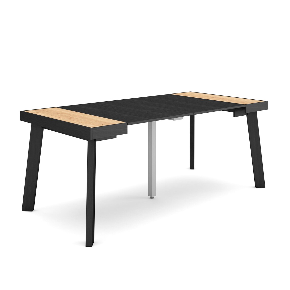 Ausziehbarer Konsolentisch, 180x90x73cm, Für 8 Personen, Holzbeine, Moderner Stil, Eiche und Schwarz _ 262_25