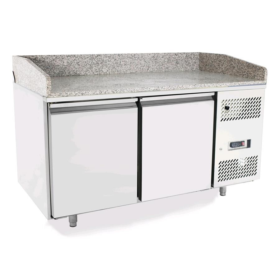 Banco pizza refrigerato in acciaio inox - mod. mepf3495gr - classe energetica a - ventilato -2°/+8°c - 2 porte - cm 151x80x100/160
