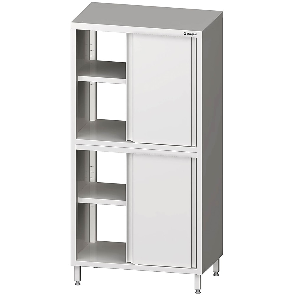 Stalgast Edelstahl Durchreiche-Hochschrank mit Schiebetüren, 1000x600x2000 mm, mit zwei Schrankräumen, verschweißt