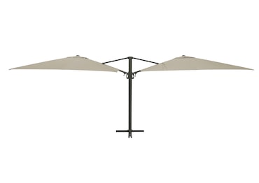 METRO PROFESSIONAL Guarda-sol duplo quadrado, alumínio, 3 x 3 m, com manivela, repelente de água, bege/cinzento