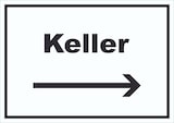 thumbnail of Keller Schild mit Text und Richtungspfeil rechts waagerecht A4 Rückseite selbstklebend