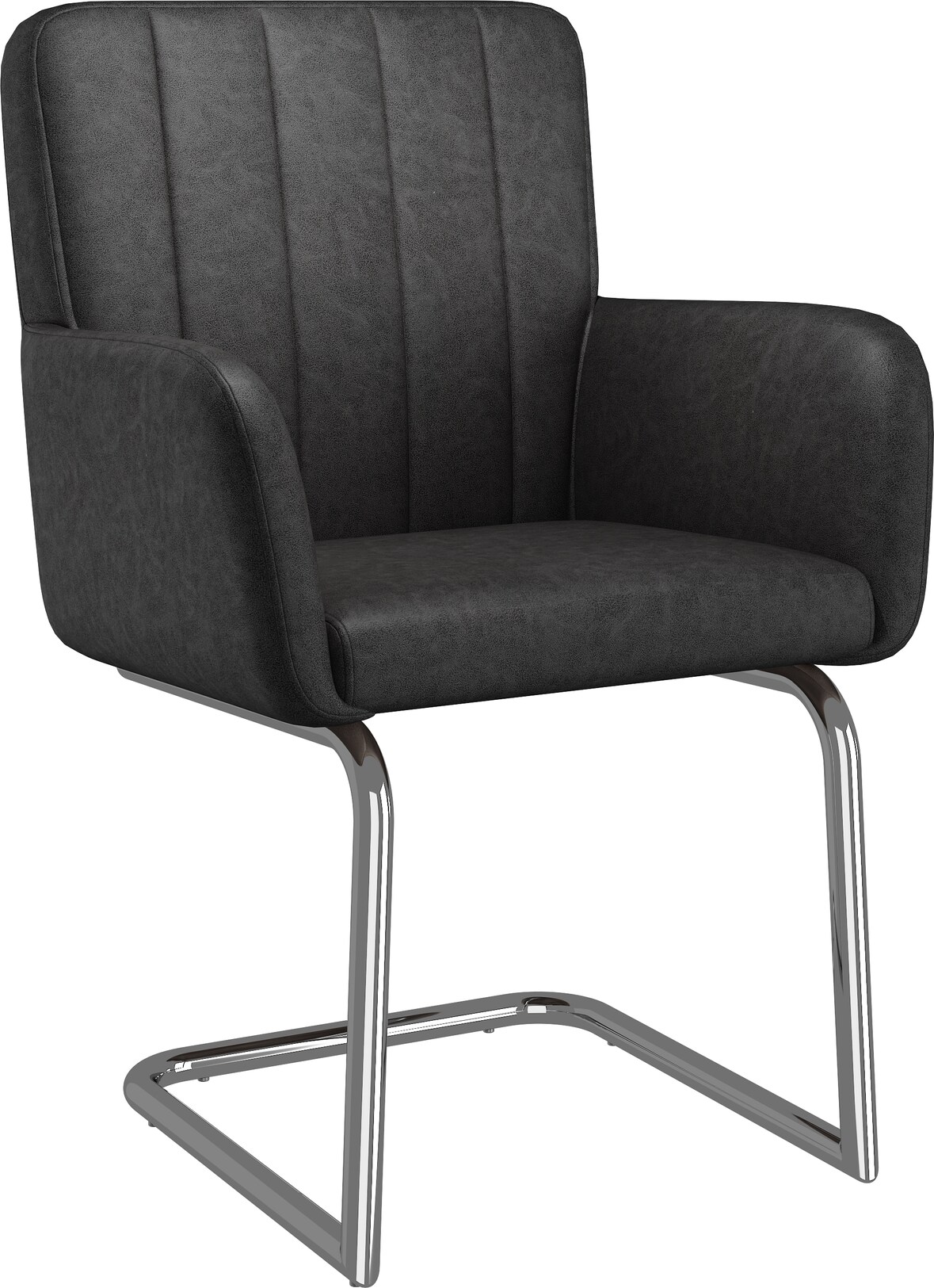 Esszimmerstühle 6er-Set aus Kunstleder in Schwarz mit Metallbeinen, Armlehnen und ergonomischer Rückenlehne