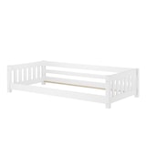 thumbnail of Weißes Bodenbett Kinderbett 90x200 Kiefer massiv Zubehör wählbar V-60.28-09W mit Kindersicherung und Rollrost inkl.