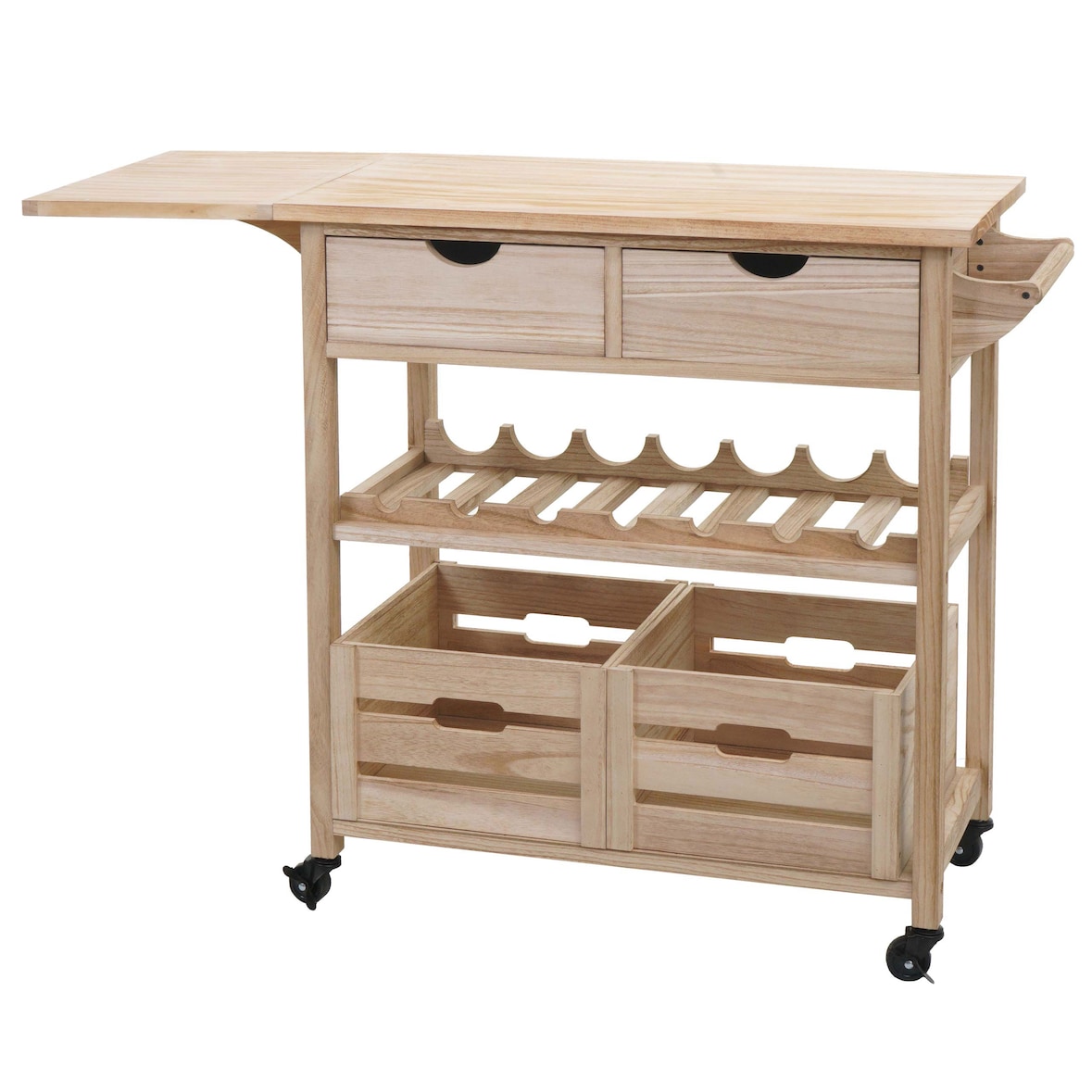 Serveerwagen HWC-G35, keukentrolley keukentrolley theetrolley, grenenhout 89x119x41cm ~ naturel