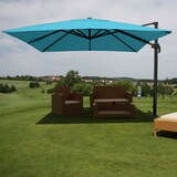 thumbnail of Zweefparasol HWC-A96, parasol 3x3m (Ø4.24m) polyester aluminium/staal 23kg ~ turquoise zonder voet