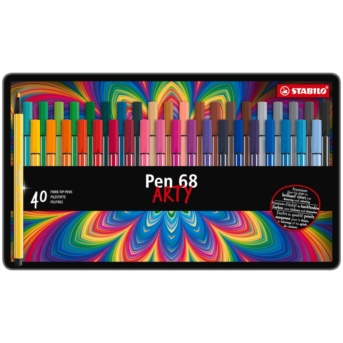 STABILO Boîte métal de 40 feutres de dessin pointe moyenne Pen 68 ARTY