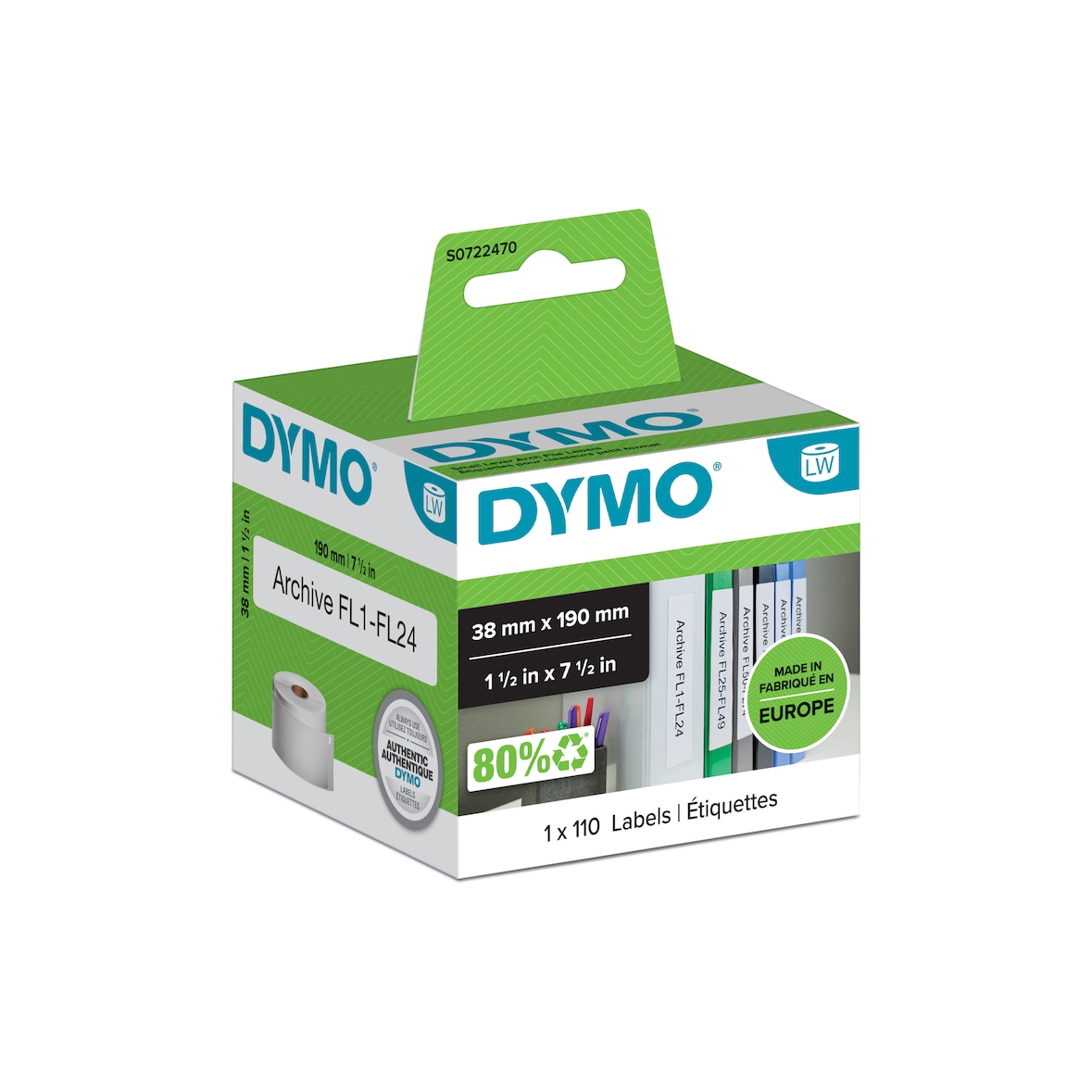 Dymo etiketten LabelWriter ft 190 x 38 mm, wit, 110 etiketten