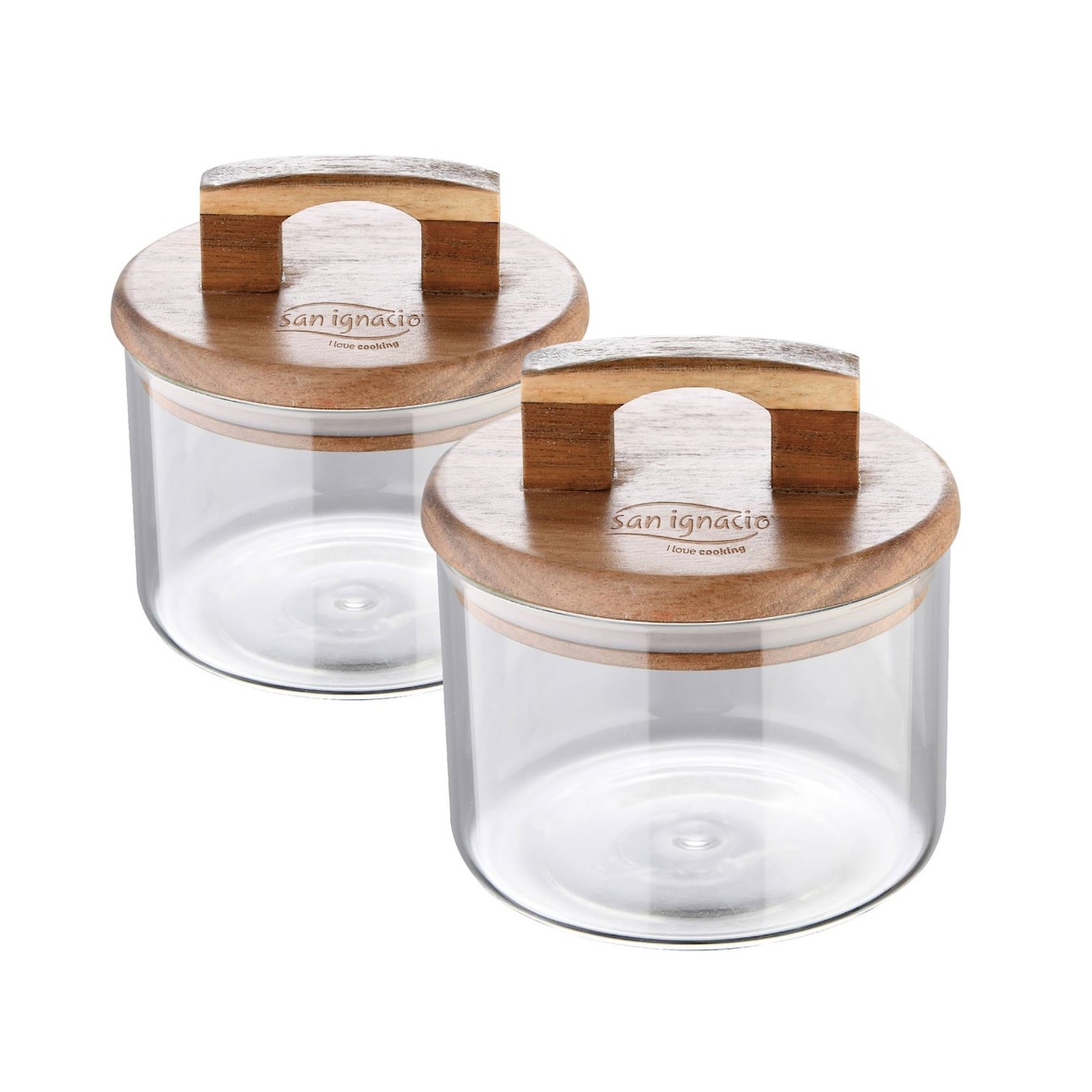 San Ignacio - Conjunto de potes de vidro borossilicato de 400ml e 500ml com tampas de madeira de acácia