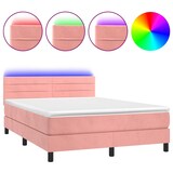 thumbnail of vidaXL Boxspringbett mit Matratze & LED Rosa 140x200 cm Samt