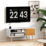 thumbnail of HOMCOM mueble de TV moderno con 2 compartimentos abiertos 1 puerta y orificio para cables para televisión de 55 pulgadas 110x40x50 cm blanco y natural