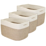 thumbnail of HMF Aufbewahrungskorb mit versteckten Griffen, 3er Set, Korb aus Baumwolle, 37,5 x 25 x 22,5 cm, Weiß-Braun