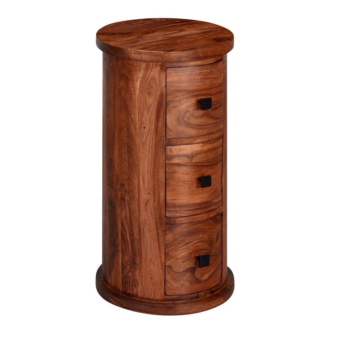 Design Sideboard Sheesham Massivholz 35x65x35 cm, Schränkchen mit 3 Schubladen, Schmaler Beistellschrank Massiv, Mini Kommode