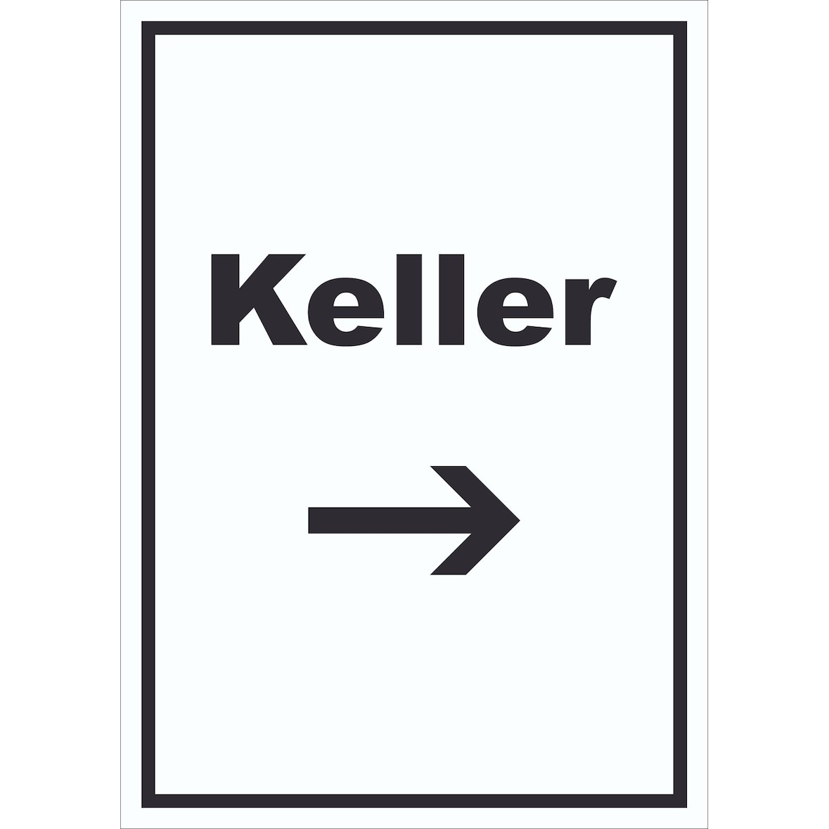 Keller Schild mit Text und Richtungspfeil rechts hochkant A5 Rückseite selbstklebend