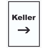 thumbnail of Keller Schild mit Text und Richtungspfeil rechts hochkant A5 Rückseite selbstklebend