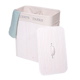 thumbnail of Wäschekorb HWC-C21, Laundry Wäschebox Wäschesammler Wäschebehälter, Bambus 2 Fächer 63x55x34cm 100l ~ weiß