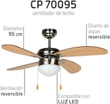 thumbnail of Orbegozo ventilador de techo con luz CP 70095, 3 velocidades, 4 aspas, muy silencioso, diámetro 95 cm, 55 W