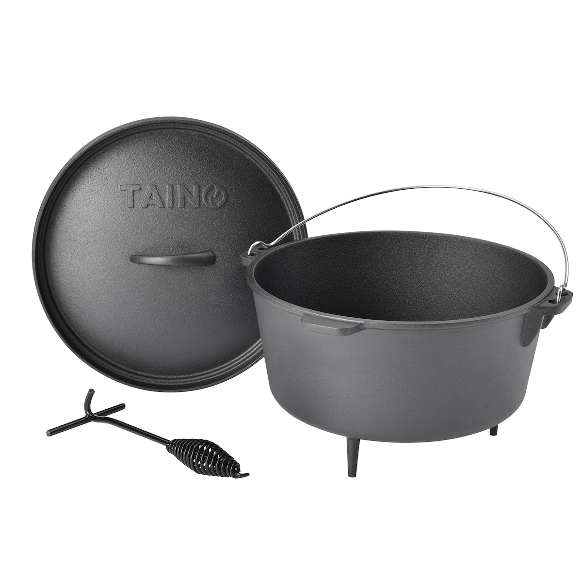 TAINO Dutch Oven Gusseisen 8L Ø 36cm Set Deckelheber Ständer Zubehör Cast Iron