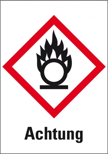 Dreifke® Aufkleber I Gefahrensymbol Flamme über Kreis GHS 03, Achtung, Folie, 18x26mm, 30/Bogen, GHS-Verordnung