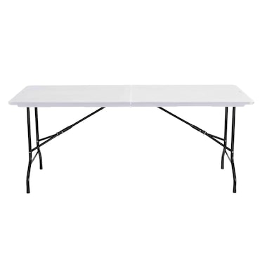 ML-Design folding camping table in white 180 x 74 cm is a handy plastic folding table for 6 people with a carrying handle Ideal for the garden the terrace balcony as a