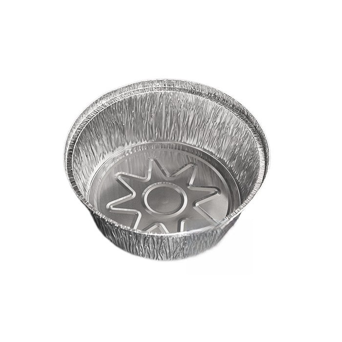 Envase de alumnio redondo para pollo grande, con borde alzado y rizado. Modelo: ECA002