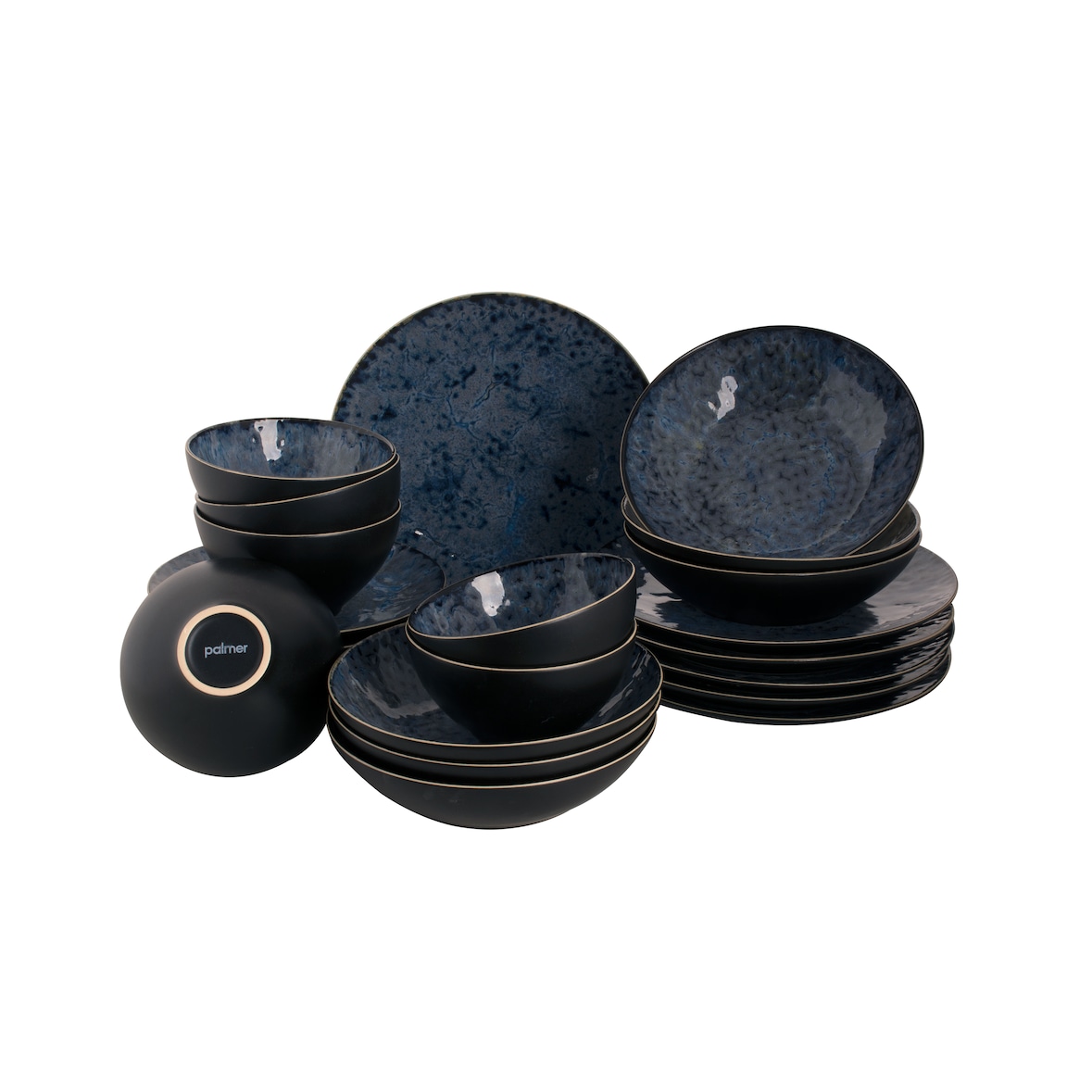 Palmer Serviesset Lester Stoneware 6-persoons 24-delig Zwart Blauw