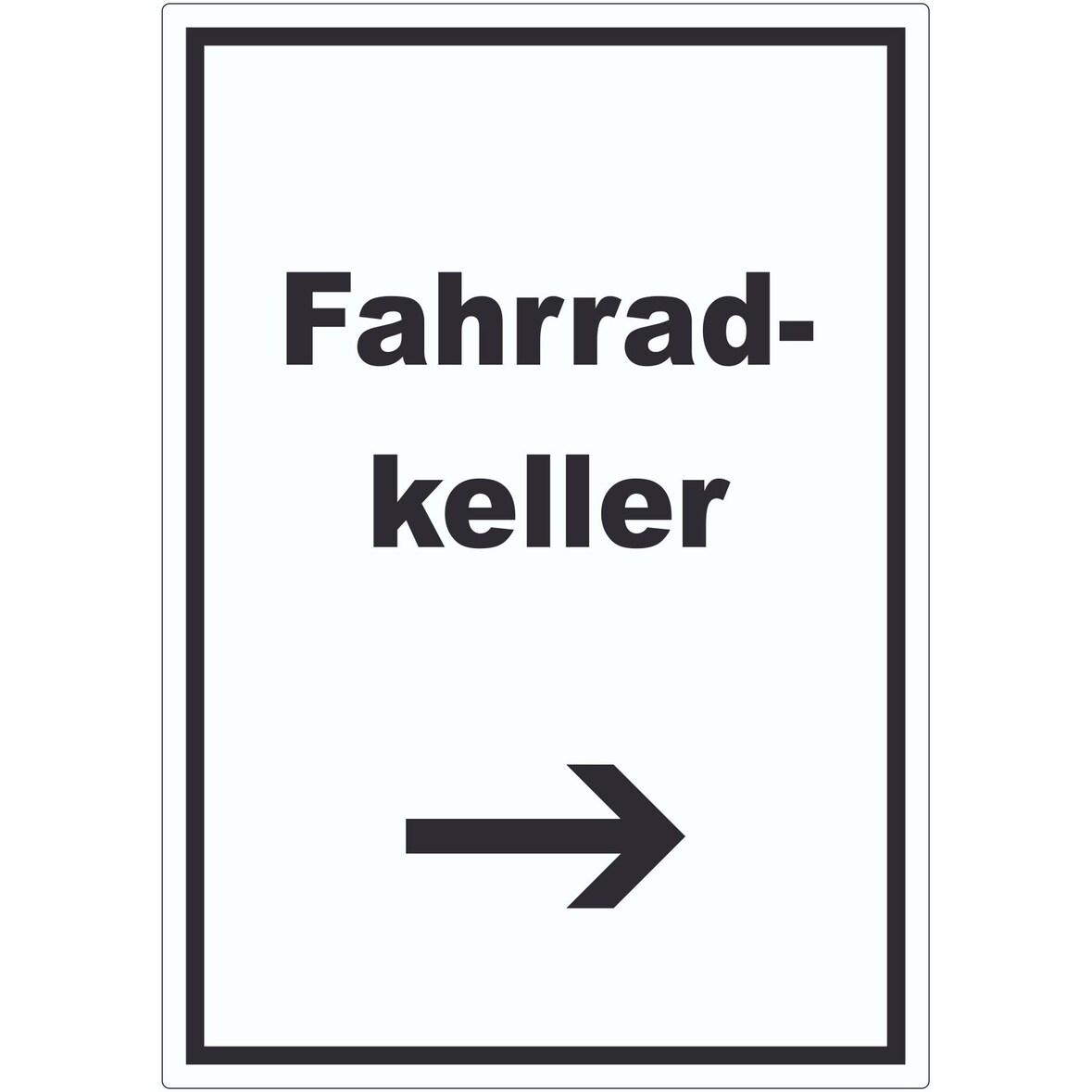 Fahrradkeller Aufkleber mit Text und Richtungspfeil rechts Rad Bike hochkant A7 (74x105mm)