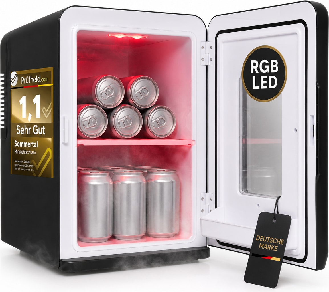 Sommertal KS15 Mini Kühlschrank, zum kühlen und heizen, Volumen 15L, AC für Haus Steckdose und DC für Auto 12V Betrieb