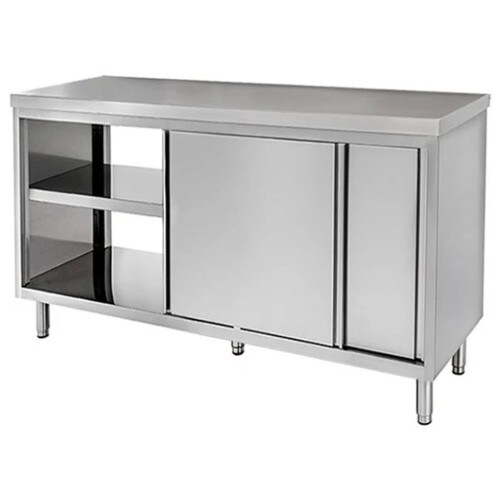 Tavolo 200x70x85 acciaio inox 430 armadiato passante ristorante pizzeria RS4456