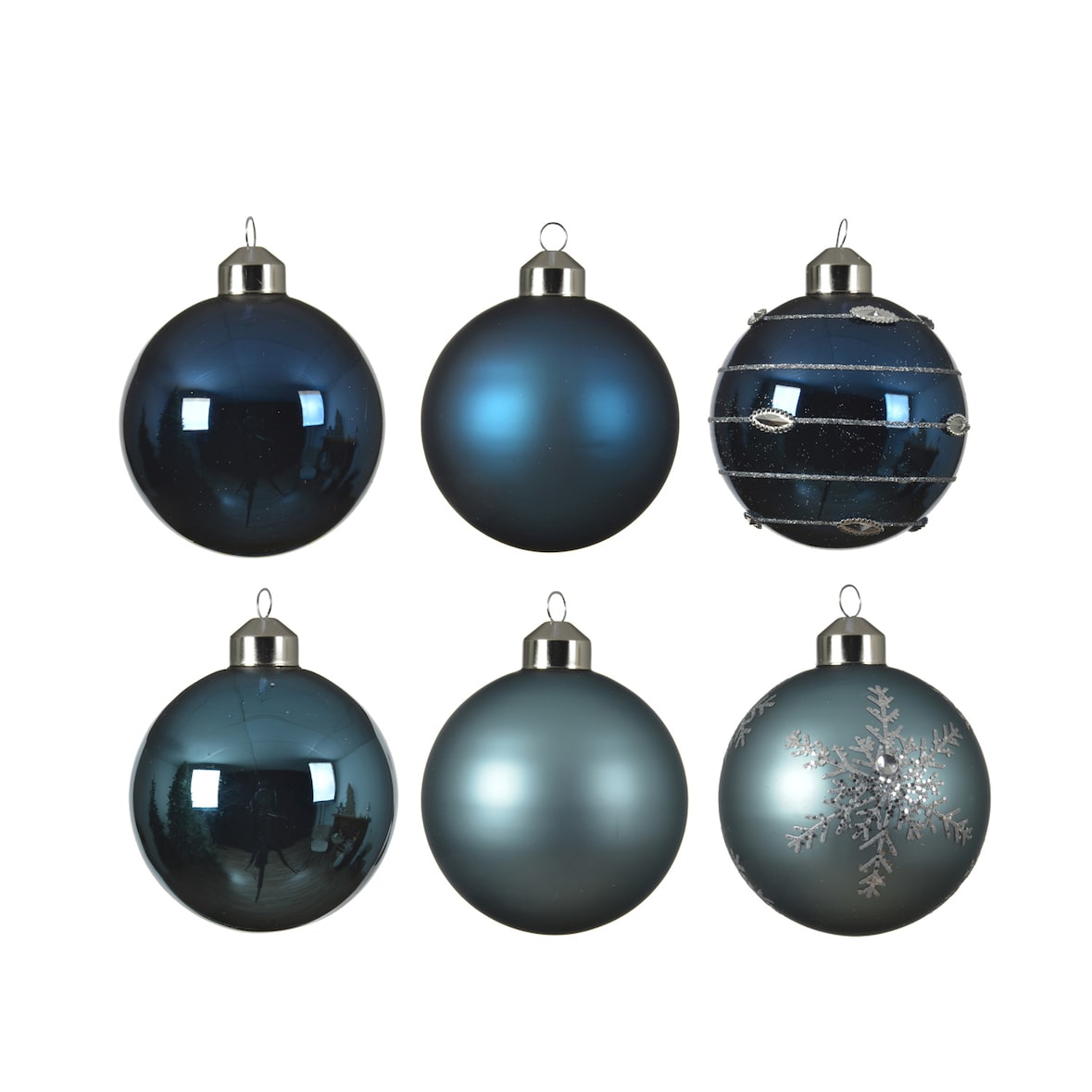 Christbaumkugel Weihnachtskugel Glas D:8cm glänzend matt blau dunkelblau 6er Set