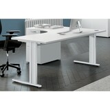 thumbnail of BURONOMIC bureau Essentiel plan compact retour gauche L 160 x P 80/110 cm avec obturateurs et voile de fond, pieds métal L Blanc, plateau Blanc