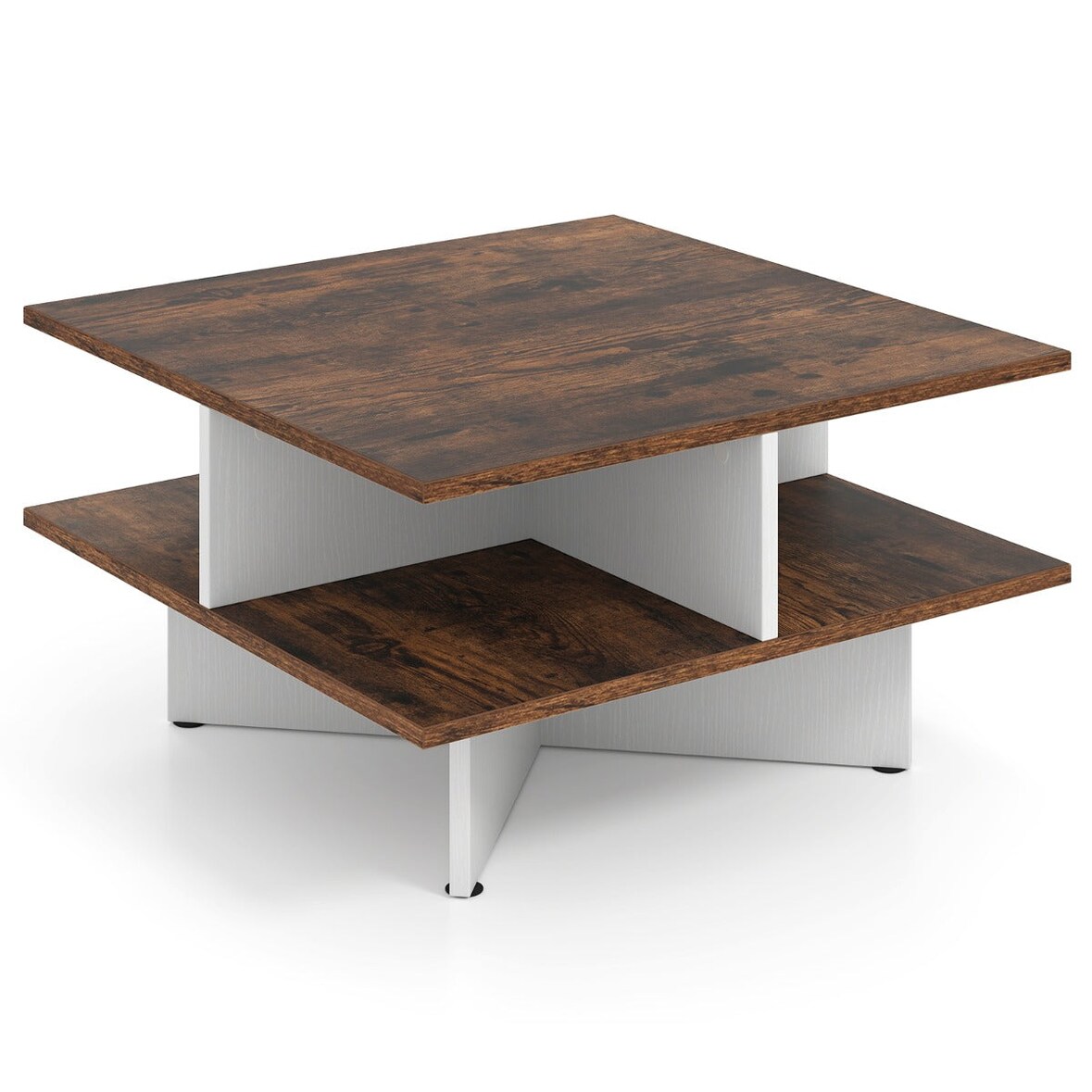 Helloshop26 - Quadratischer Couchtisch mit 2 Ablagen 60 x 60 cm mit cleverem Stauraum und ergonomischer Sitzfläche rustikaler Stil 20_0013758